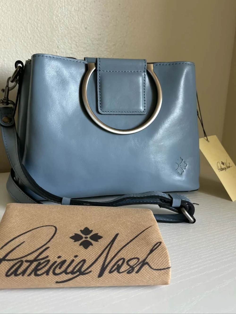 Patricia Nash Empoli Blue Leather Satchel / Crossbody With Metal Handles NWT